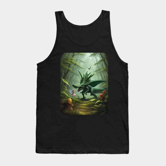 Fairy and Dinosaur meet up in the Forest, Tank Top by Spacetrap